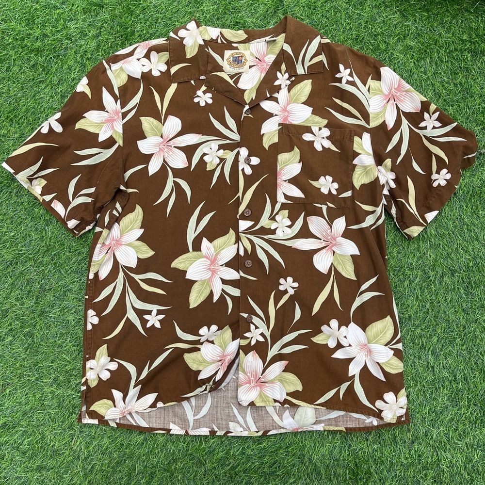 Vintage Pusser's Silk blend Hawaiian luau Short Sleeve Dress Shirt island sz med
